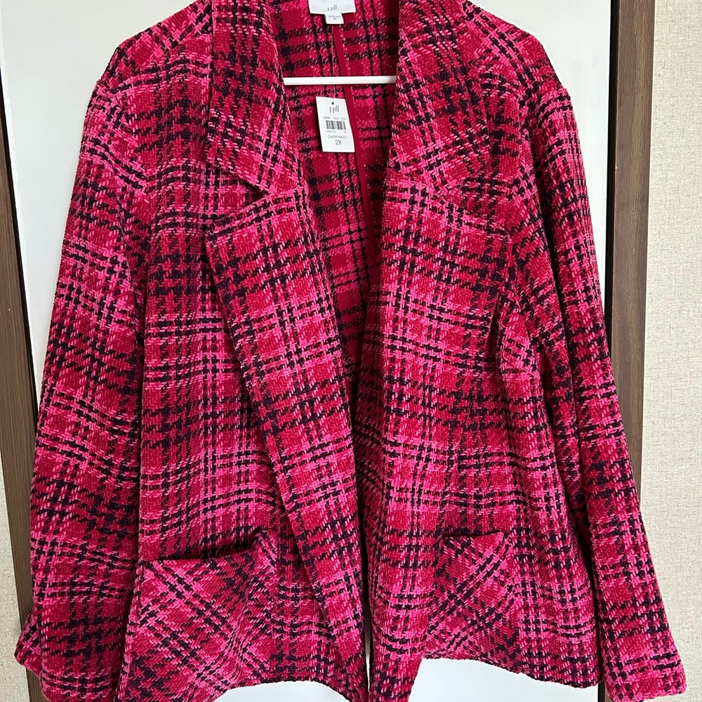 J. Jill Vibrant Pink Checkered Blazer